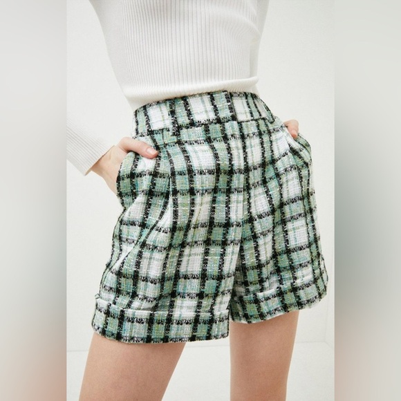karen millen GEVSHORTS Check Tweed Shorts GREEN‎ US 4 - Picture 1 of 7